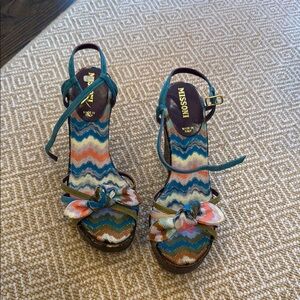 Missoni Teal Multicolor Zigzag Bow Heels it ok shape